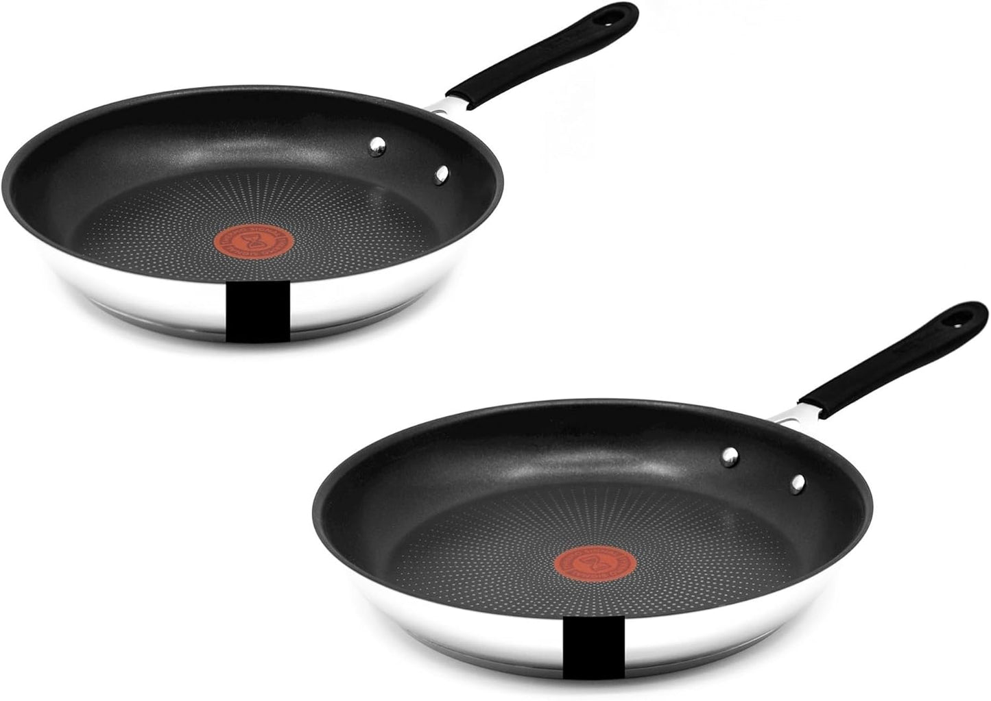 Tefal E30 Jamie Oliver Edelstahl Induktionspfannenset 24 cm + 28 cm - Antihaftbeschichtete Bratpfanne mit ThermoSpot, Genieteter Griff, Backofenfest, für alle Herdarten geeignet