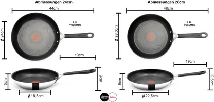 Tefal E30 Jamie Oliver Edelstahl Induktionspfannenset 24 cm + 28 cm - Antihaftbeschichtete Bratpfanne mit ThermoSpot, Genieteter Griff, Backofenfest, für alle Herdarten geeignet