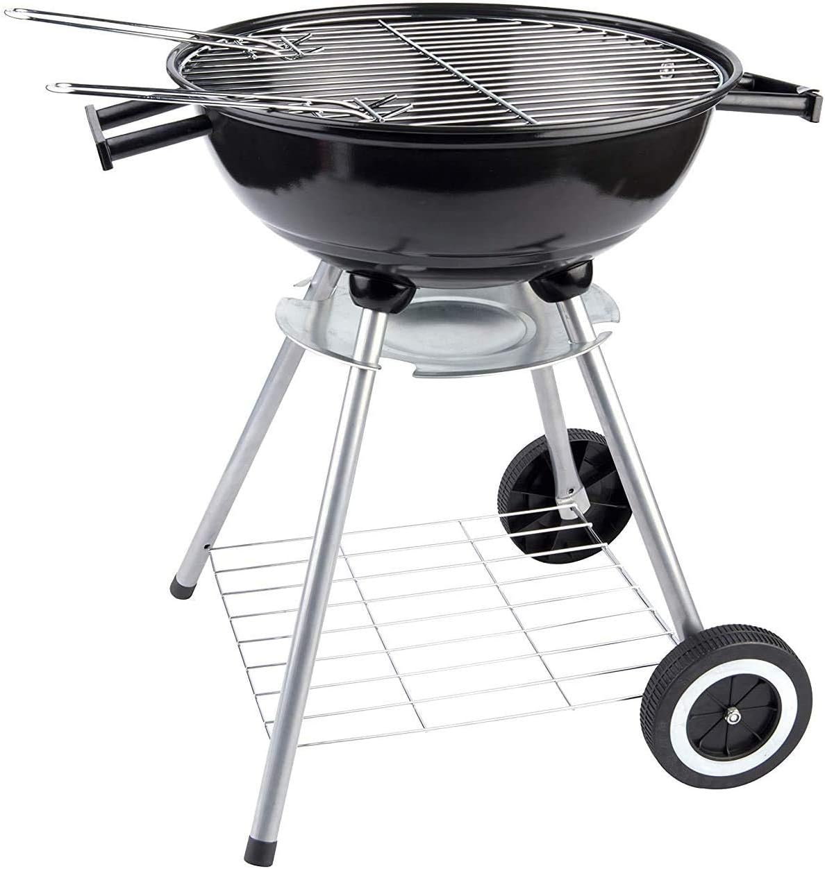 Mete Holzkohle Kugelgrill Ø 46 cm | Großer Rundgrill mit Deckel | Vierbein-Grill mit Aschebehälter | Mobil fahrbar | Grillzubehör & Reinigungsset inklusive | Outdoor BBQ Holzkohlegrillgerät