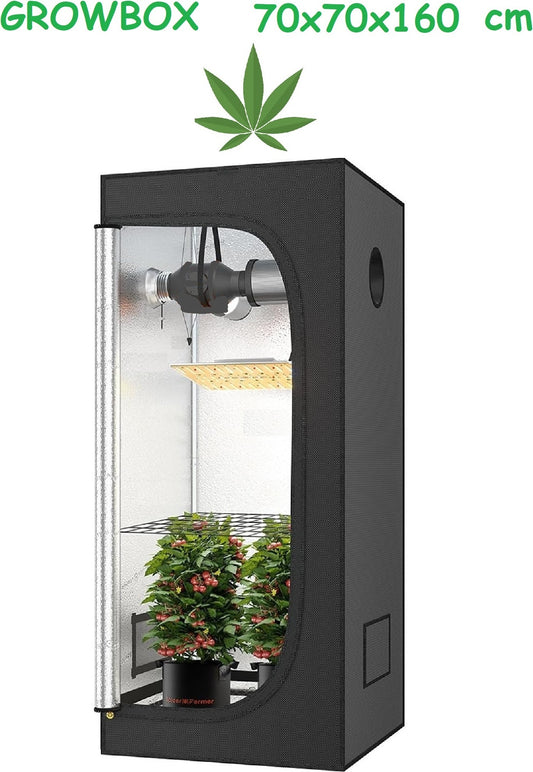 JUNG Growbox Growzelt Indoor 70x70x160 cm Mylar Premium, Hydroponisches System, Wasserdicht, Reflektierende Aluminiumauskleidung, Grow Tent für Cannabis und Balkon
