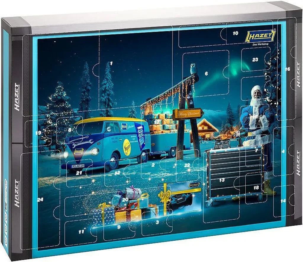 HAZET Handwerkzeug Adventskalender 2025 mit 24-teilige Werkzeugset, Akkuschrauber, Handwerk, Werkzeug, für Herren und Männer Kalender  ( Wert 300€ )