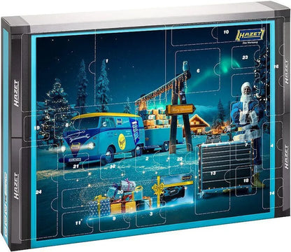 HAZET Handwerkzeug Adventskalender 2025 mit 24-teilige Werkzeugset, Akkuschrauber, Handwerk, Werkzeug, für Herren und Männer Kalender  ( Wert 300€ )