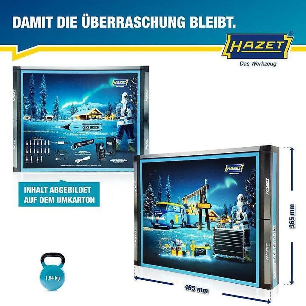 HAZET Handwerkzeug Adventskalender 2025 mit 24-teilige Werkzeugset, Akkuschrauber, Handwerk, Werkzeug, für Herren und Männer Kalender  ( Wert 300€ )