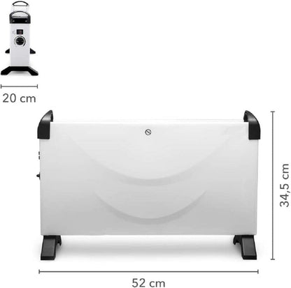 JUNG HOTSE Elektrische Konvektorheizung 2000W mit Thermostat, Mobil, Energiesparend, Weiß, Für Räume bis 30 m², 3 Heizstufen, Überhitzungsschutz, Leiser Betrieb, Kompaktes Design