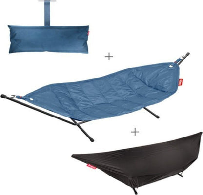 Fatboy® Headdemock Superb Hellblau Hängematte Outdoor Set für 2 Personen mit Metallgestell, Wetterfest, Wasserabweisend, UV-Beständig, Tragetasche und Kissen für Garten, Terrasse und Camping