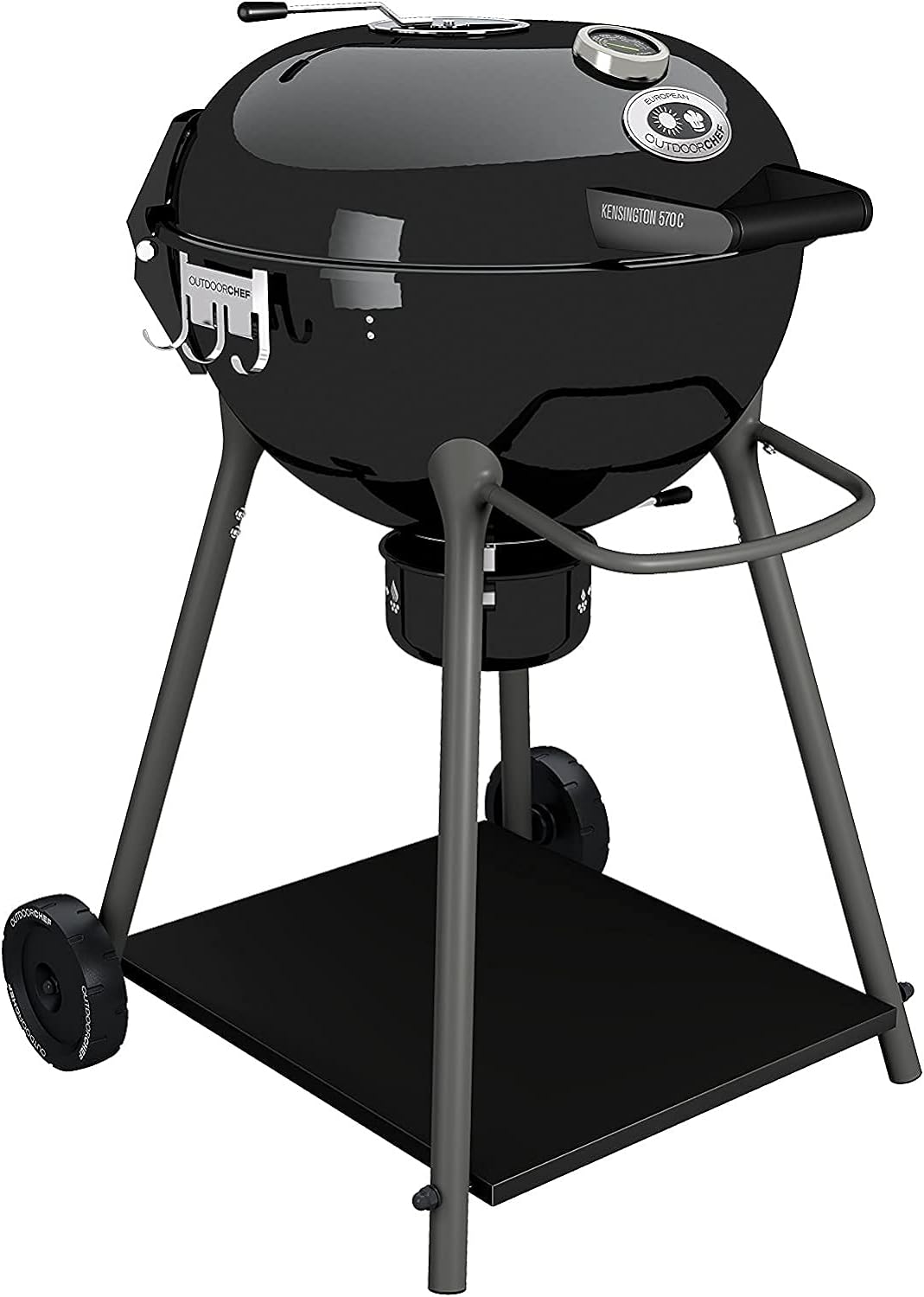 Outdoorchef Kensington 570 ULINE Holzkohlegrill 54 cm Durchmesser, robuster Holzkohle Kugelgrill für 6 Personen, hitzebeständig, porzellanemailliert, fahrbar mit Rollen, inklusive Brennpaste, Grillrost und Aschebehälter