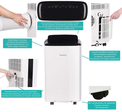 Honeywell HJ16CESVWK Mobile Klimaanlage, 16000 BTU, 4,7 kW, Entfeuchtung, 3 Modi, App Steuerung, Sprachsteuerung, Kompakt, Leise, Entfeuchter, für Räume bis 150 m³, Energieeffizient, 24h Timer