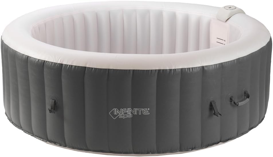JUNG Infinite Xtra Whirlpool aufblasbar rund beheizt 4 Personen Outdoor & Indoor SPA Pool mit 120 Luftdüsen, Selbstaufblasend, 800L Wasser, Filter & Heizung integriert, PVC-Material