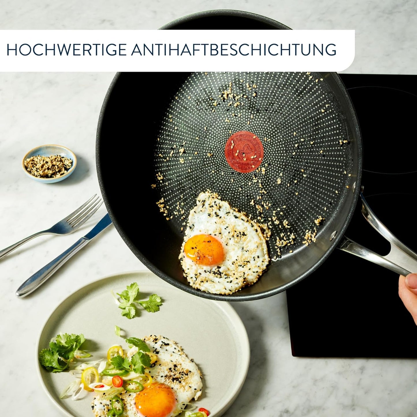 Tefal E30602  Jamie Oliver Cook's Classic Pfanne 20 cm |Edelstahl mit Titanium 3X Antihaftversiegelung, Thermo-Signal™, Induktionsgeeignet, Ofenfest bis 210°C, Ergonomischer Edelstahlgriff mit Silikoneinlage