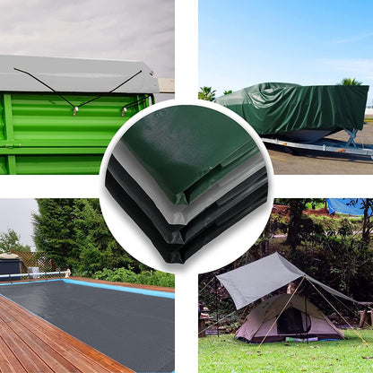 JUNG Abdeckplane Wasserdicht 180g/m² grün 2m x 4m = 8 m², mit Blauer Wendeseite, Reißfest & Wetterfest, Dickes Material, Anhänger Plane mit Ösen, Camping-Plane, Verschiedene Größen