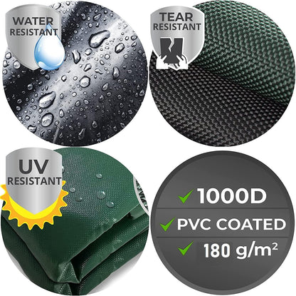 JUNG Abdeckplane Wasserdicht 180g/m² Grün 3m x 3m – Robuste Abdeckplane für Outdoor, Camping, Fahrzeuge, Baustellen, Holzstapel, Reißfest, UV-beständig, mit Aluminiumösen, Schimmelresistent, Abwaschbar