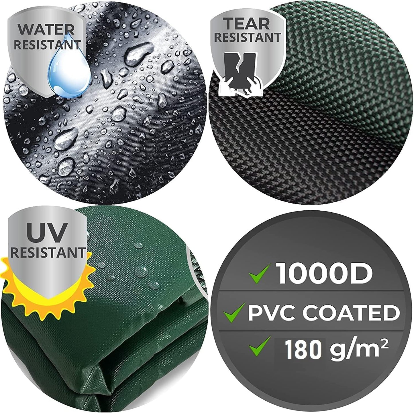 JUNG Abdeckplane Wasserdicht 180g/m² grün 2m x 4m = 8 m², mit Blauer Wendeseite, Reißfest & Wetterfest, Dickes Material, Anhänger Plane mit Ösen, Camping-Plane, Verschiedene Größen
