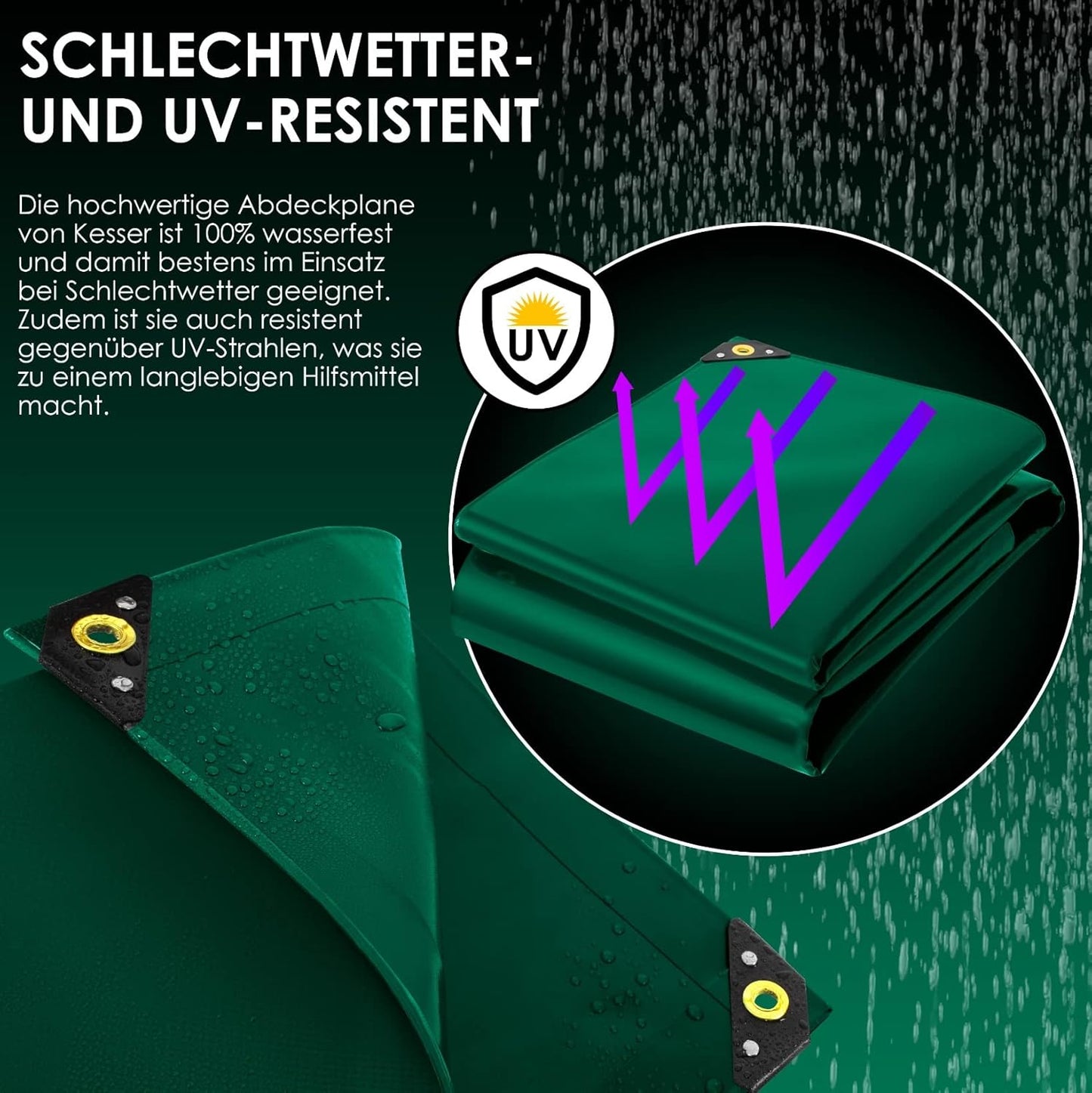 JUNG Abdeckplane Wasserdicht 180g/m² grün 2m x 4m = 8 m², mit Blauer Wendeseite, Reißfest & Wetterfest, Dickes Material, Anhänger Plane mit Ösen, Camping-Plane, Verschiedene Größen