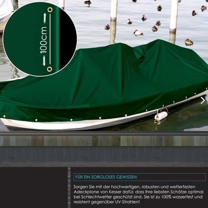 JUNG Abdeckplane Wasserdicht 180g/m² grün 2m x 4m = 8 m², mit Blauer Wendeseite, Reißfest & Wetterfest, Dickes Material, Anhänger Plane mit Ösen, Camping-Plane, Verschiedene Größen