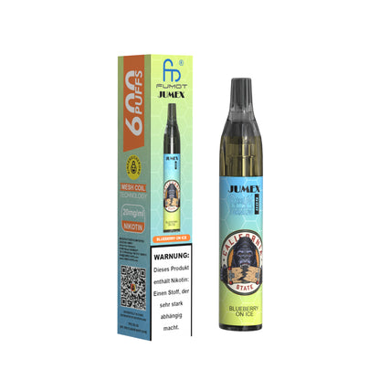 JUNG Jumex 600 Blueberry on Ice Vape mit Nikotin – Einweg E-Zigarette mit 600 Zügen, fruchtiger Blaubeergeschmack mit Eisfrische, LED, kompakt, sofort einsatzbereit, Nikotin-Verdampfer