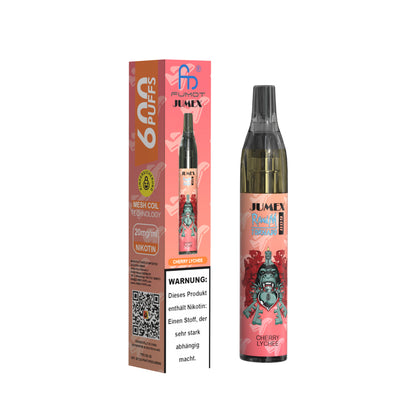 JUNG Jumex 600 Cherry Lychee Nikotin Vape Einweg E-Zigarette mit intensivem Fruchtgeschmack & LED | 600 Züge | 2 ml Liquid | Zugautomatik | Nikotinsalz E-Dampfer