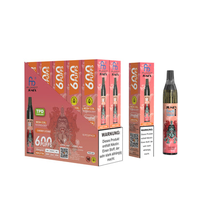 JUNG Jumex 600 Cherry Lychee Nikotin Vape Einweg E-Zigarette mit intensivem Fruchtgeschmack & LED | 600 Züge | 2 ml Liquid | Zugautomatik | Nikotinsalz E-Dampfer