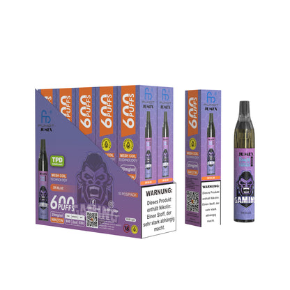 JUNG Jumex 600 Dr. Blue Einweg E-Zigarette mit Nikotin | Fruchtig-Kühle Blaubeer-Limonade | 600 Züge | Nikotinsalz-Vape | LED-Design | Blue Soda Aroma Dampfer
