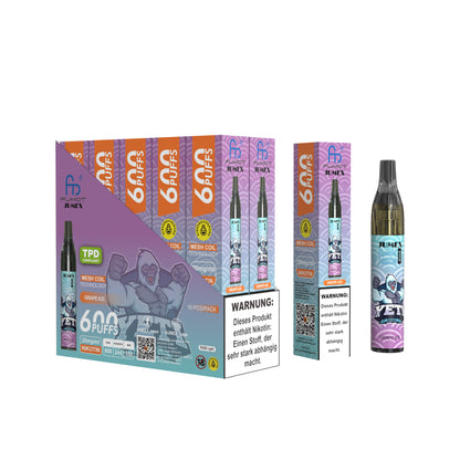 JUNG Jumex 600 Grape Ice Vape mit Nikotin Einweg Verdampfer 600 Züge Trauben-Eis Geschmack Nikotin Salz LED Farbanzeige Kindersicherung Kompakt und sicher, Einweg E-Zigarette, ohne Nachfüllung