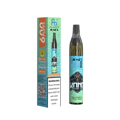 JUNG Jumex 600 Kiwi Passion Fruit Guava Vape mit Nikotin Einweg 600 Züge Exotische Aromen von Kiwi, Passionsfrucht und Guave, LED Farbwechsel, Einweg-Verdampfer, sicher mit Kindersicherung und ohne Nachfüllung