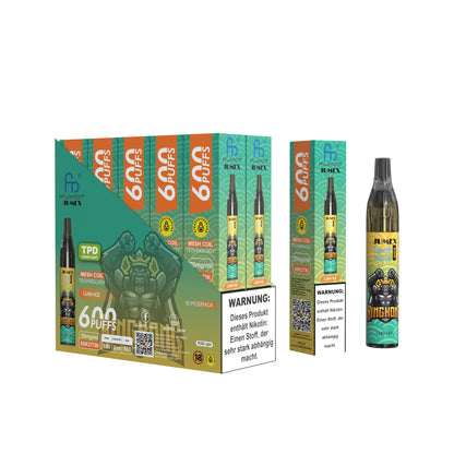 JUNG Jumex 600 Lush Ice Vape mit Nikotin Einweg Verdampfer 600 Züge Wassermelone Eis Nikotin LED Farbanzeige Kindersicherung Kompakt und sicher, Einweg E-Zigarette, ohne Nachfüllung
