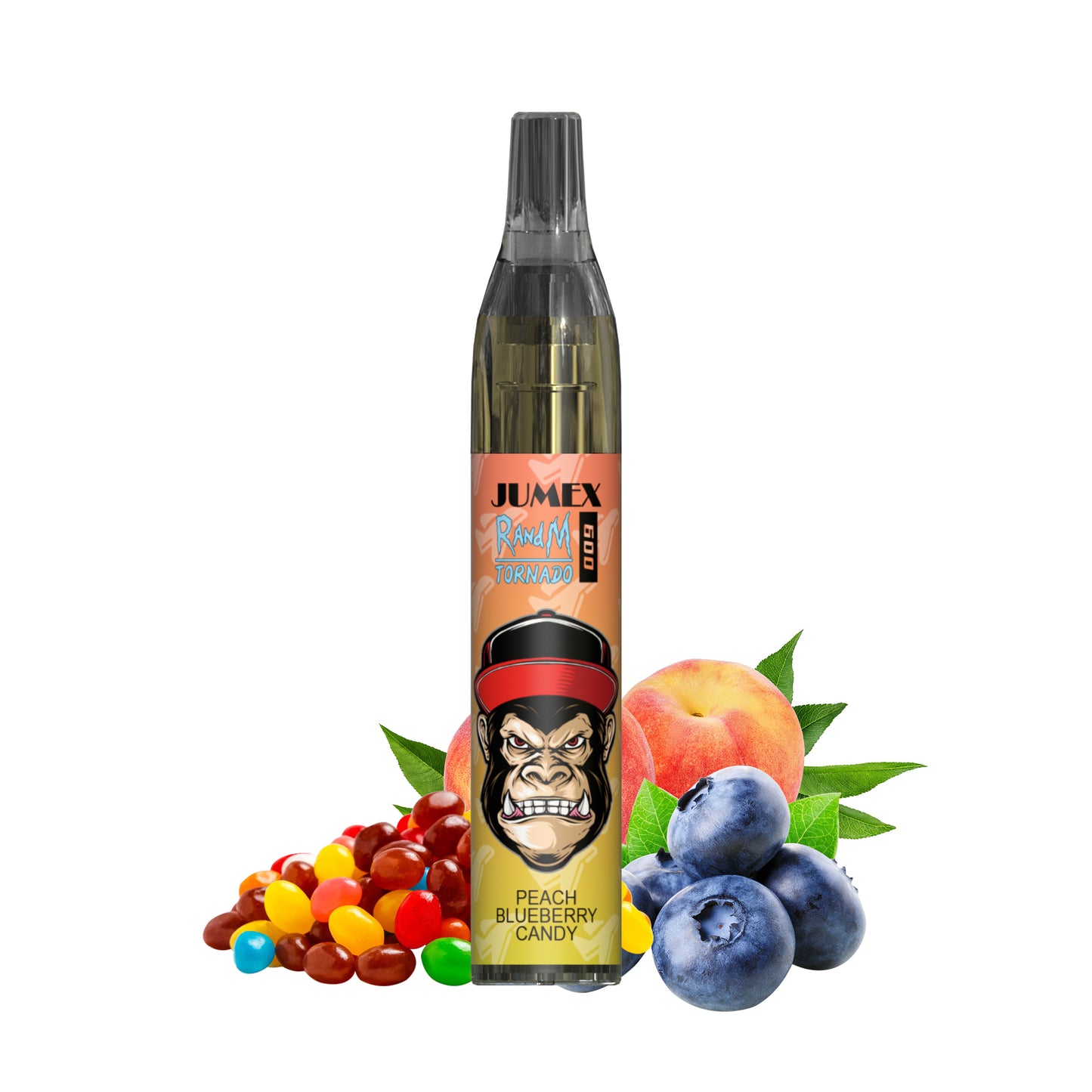 JUNG Jumex 600 Peach Blueberry Candy Vape mit Nikotin Einweg Verdampfer 600 Züge Pfirsich, Blaubeere, Bonbon Nikotin LED Farbanzeige Kindersicherung Kompakt und sicher, Einweg E-Zigarette, ohne Nachfüllung