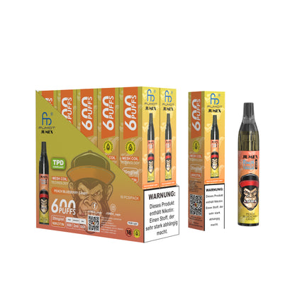 JUNG Jumex 600 Peach Blueberry Candy Vape mit Nikotin Einweg Verdampfer 600 Züge Pfirsich, Blaubeere, Bonbon Nikotin LED Farbanzeige Kindersicherung Kompakt und sicher, Einweg E-Zigarette, ohne Nachfüllung