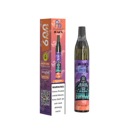 JUNG Jumex 600 Peach Ice Vape mit Nikotin Einweg Verdampfer 600 Züge Pfirsich Eis Nikotin LED Farbanzeige Kindersicherung Kompakt und sicher, Einweg E-Zigarette, ohne Nachfüllung