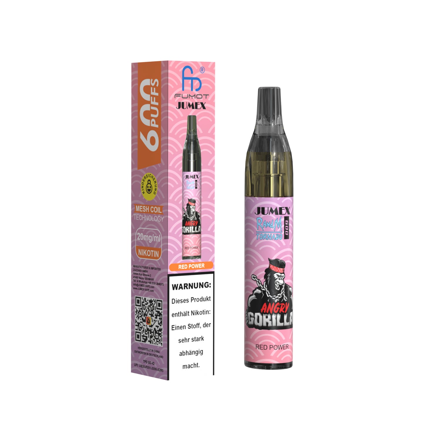 JUNG Jumex 600 Red Power Vape mit Nikotin – Einweg E-Zigarette mit 600 Zügen, Energy-Geschmack, kompakt & sofort einsatzbereit, mit Kindersicherung