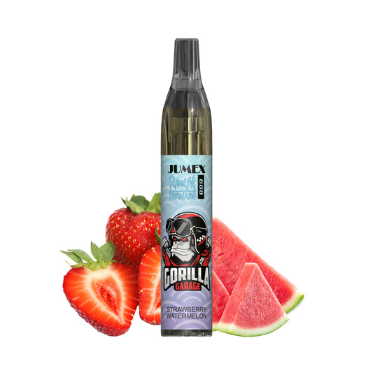 JUNG Jumex 600 Strawberry Watermelon Vape Nikotinfrei Einweg 600 Züge, Fruchtiges Erdbeer Wassermelonen-Aroma, LED Farbanzeige, Kindersicherung, Einweg E-Zigarette, Drahtspule Heizkern, ohne Nachfüllung