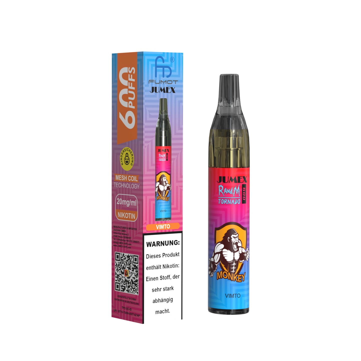JUNG Jumex 600 VIMTO Vape – Einweg E-Zigarette mit Nikotin 20 mg – 600 Züge – Fruchtiges VIMTO-Aroma – Sofort einsatzbereit