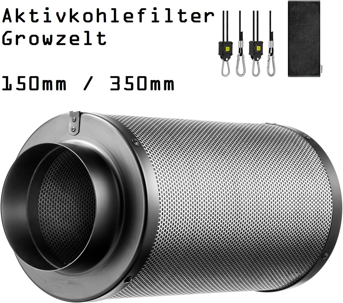 JUNG Aktivkohlefilter 150mm / 350mm – Hochwertiger Geruchsfilter für Growzelte, Indoor Pflanzenzucht, Hydrokulturräume, 99,7% Geruchsbeseitigung, 290 m³/h Luftstrom, mit australischer Aktivkohle