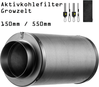 JUNG Aktivkohlefilter für Growbox 150mm bis 550mm – Effektive Geruchs- & Schadstoffentfernung, hochwertige australische Aktivkohle für Indoor-Pflanzenzelt, Gewächshaus & Pflanzenzucht, 99,7% Filtereffizienz