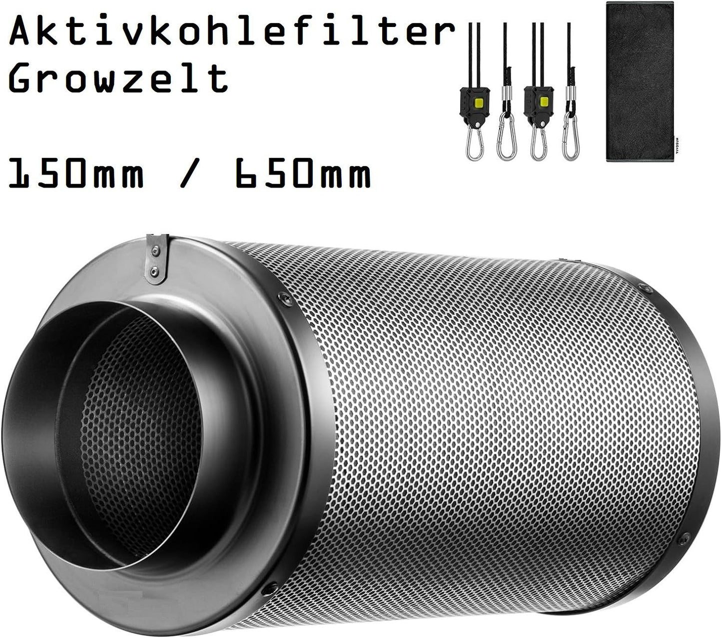 JUNG Aktivkohlefilter 150mm - 650mm für Rohrventilator, 99,9% Geruchsbeseitigung, Hochwertige australische Aktivkohle, Luftfilter für Gewächshaus, Indoor Pflanzenzelt, Hydroponik Filter