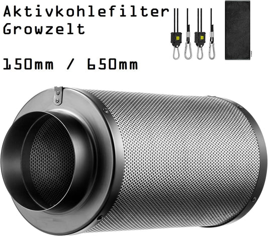 JUNG Aktivkohlefilter 150mm - 650mm für Rohrventilator, 99,9% Geruchsbeseitigung, Hochwertige australische Aktivkohle, Luftfilter für Gewächshaus, Indoor Pflanzenzelt, Hydroponik Filter