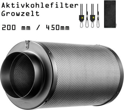 JUNG Aktivkohlefilter für Growbox 200mm-450mm – Effiziente Geruchs- und Schadstoffbeseitigung mit australischer Aktivkohle, hoher Luftdurchsatz für Indoor-Pflanzenzelt, Gewächshaus & Pflanzenzucht, 99,7% Filtereffizienz.