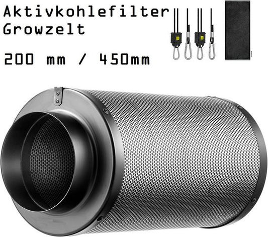 JUNG Aktivkohlefilter für Growbox 200mm-450mm – Effiziente Geruchs- und Schadstoffbeseitigung mit australischer Aktivkohle, hoher Luftdurchsatz für Indoor-Pflanzenzelt, Gewächshaus & Pflanzenzucht, 99,7% Filtereffizienz.