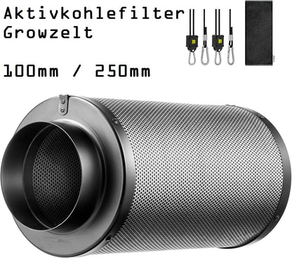 JUNG Aktivkohlefilter 100mm / 250mm – Effektiver Luftfilter für Growzelte, Geruchsbeseitigung, 99,7% Filtereffizienz, hochwertiger australischer Aktivkohle, 140 m³/h, flexibler Einsatz in Innenräumen