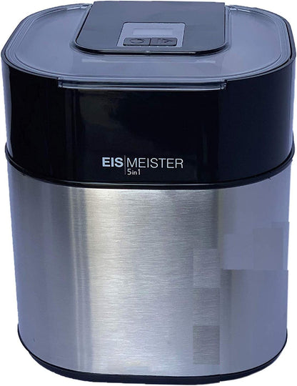 JUNG PerfectMix EISMEISTER 5in1 Speiseeismaschine für Frozen Joghurt Sorbet Softeis Slusheis Eiscreme mit 1,5L Thermobehälter Edelstahlgehäuse und LED-Timer – Geräuscharmer Eisbereiter
