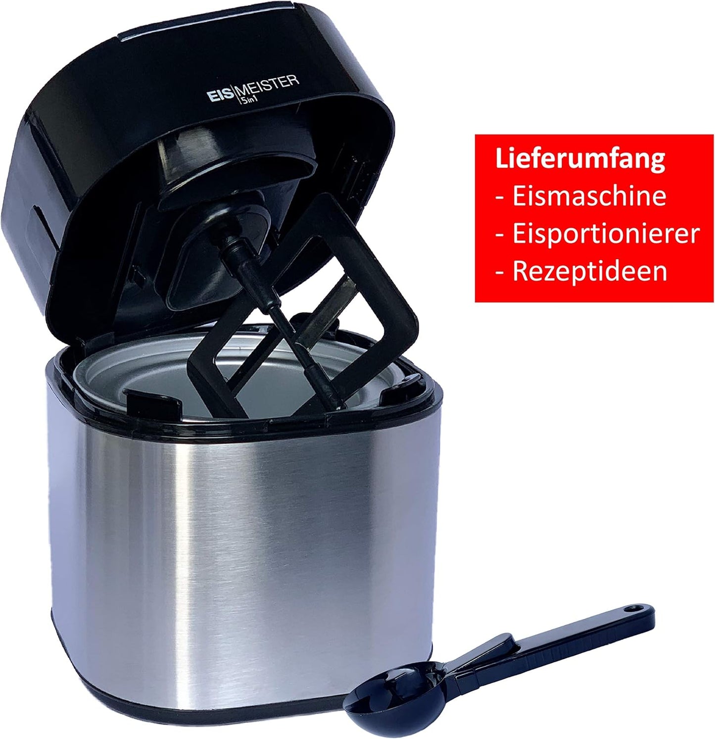 JUNG PerfectMix EISMEISTER 5in1 Speiseeismaschine für Frozen Joghurt Sorbet Softeis Slusheis Eiscreme mit 1,5L Thermobehälter Edelstahlgehäuse und LED-Timer – Geräuscharmer Eisbereiter