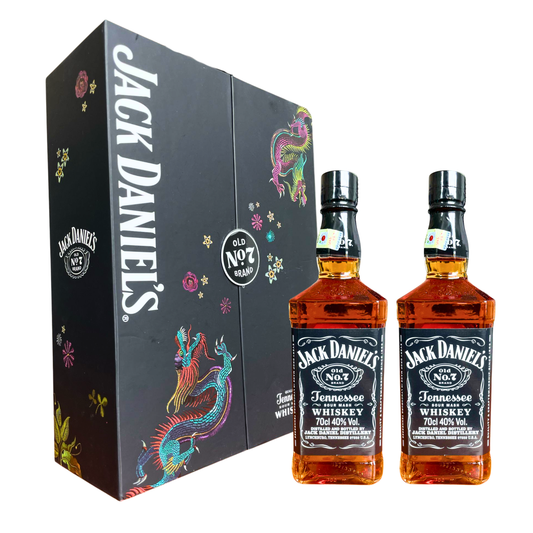 Jack Daniels Old No.7 2 x 0,7L Whiskey Geschenkbox 40% Vol Whisky - China Year Of The Dragon 2024 - Limited China Edition 2024 - Sammler Whiskey Set