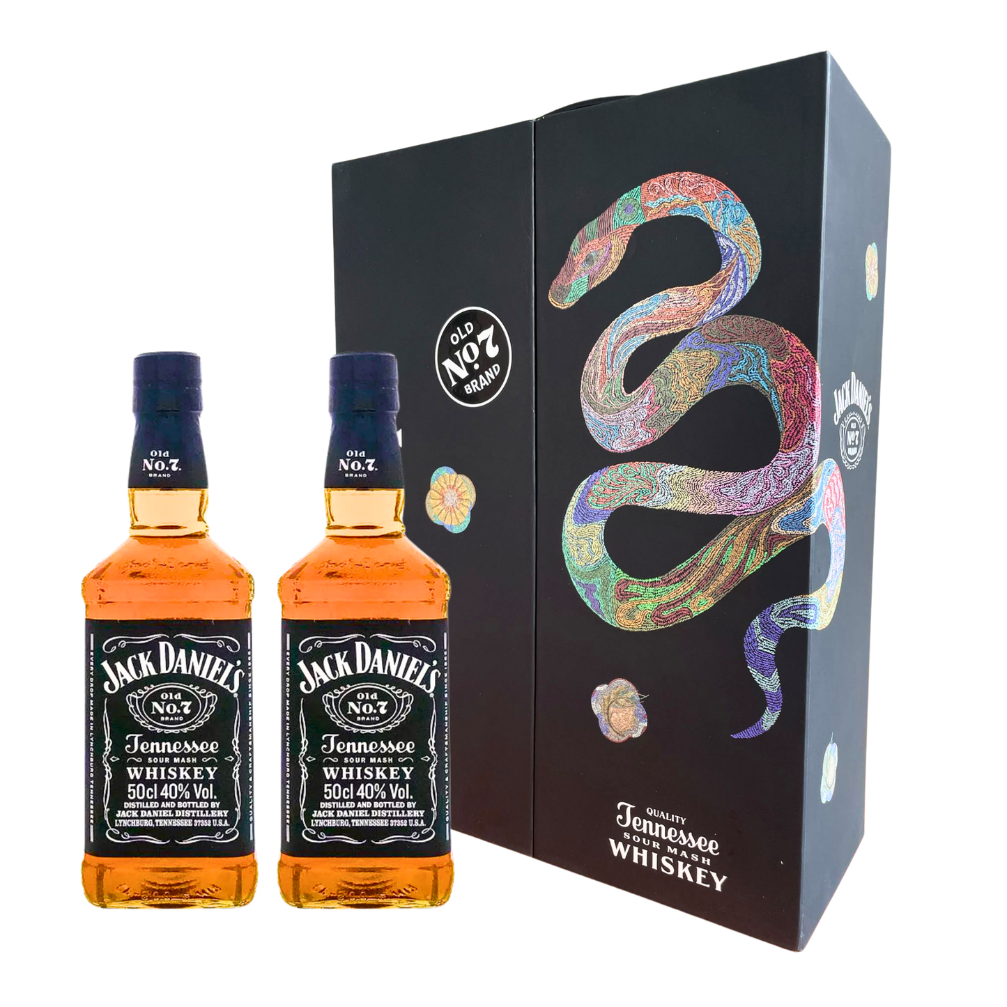 Jack Daniels Old No.7 2 x 0,5L Whiskey Geschenkbox 40% Vol Whisky - China Year Of The Snake 2022 - Limited China Edition 2022 - Sammler Whiskey Set