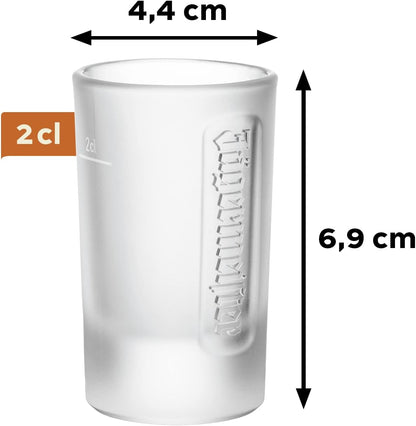 Jägermeister Milchglas Shotglas 2cl Set – 6er Pack stabile, spülmaschinenfeste Schnapsgläser für Jägermeister und Likör, perfekt geeicht, schwer und langlebig für professionelle Bar und Party