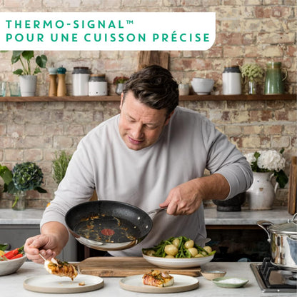 Tefal E30404 Jamie Oliver Cook's Direct On Bratpfanne 24 cm | Induktionsgeeignet & Backofenfest | Robuste Edelstahlpfanne mit Genietetem Griff | Antihaftbeschichtung mit Thermo-Signal™ für Perfekte Bratergebnisse