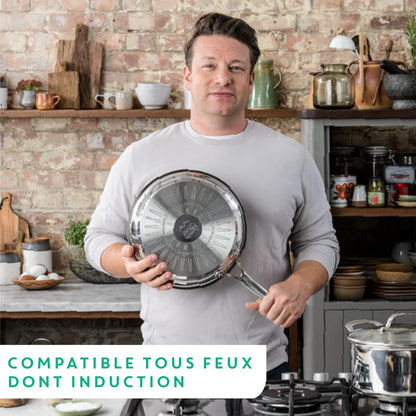 Tefal E30404 Jamie Oliver Cook's Direct On Bratpfanne 24 cm | Induktionsgeeignet & Backofenfest | Robuste Edelstahlpfanne mit Genietetem Griff | Antihaftbeschichtung mit Thermo-Signal™ für Perfekte Bratergebnisse