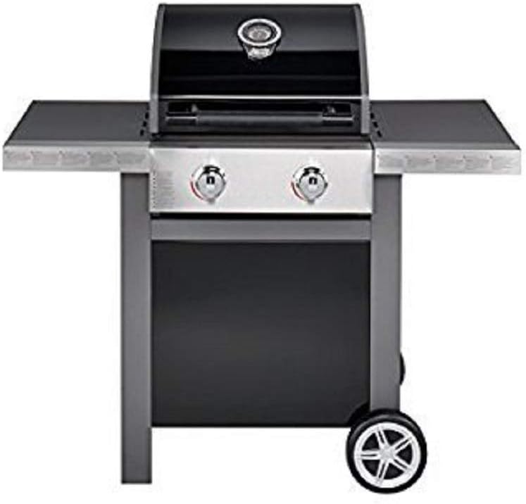 Jamie Oliver Gasgrillwagen HOME 2 | Zweiflammiger Gasgrill mit Gusseisenrost, Thermometer, Seitenablagen & Aluminiumrädern | Hochwertiger BBQ Gasgrill aus Edelstahl für Balkon, Terrasse & Garten