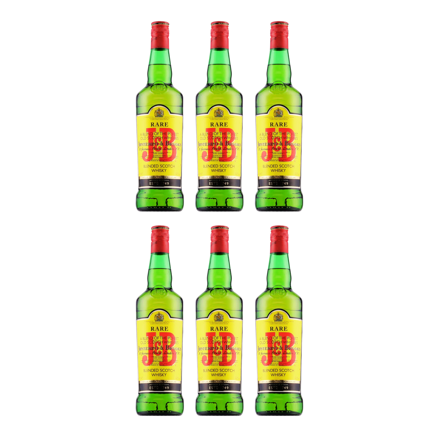 Justerini & Brooks J&B Rare Blended Scotch Whisky 0,7l 40% Vol. 6er Alkohol Set – Blended Scotch Whisky Set – 3x 0,7l Speyside Whisky – Mild & Aromatisch – Farblich Veredelter Schottischer Whisky - Alcohol