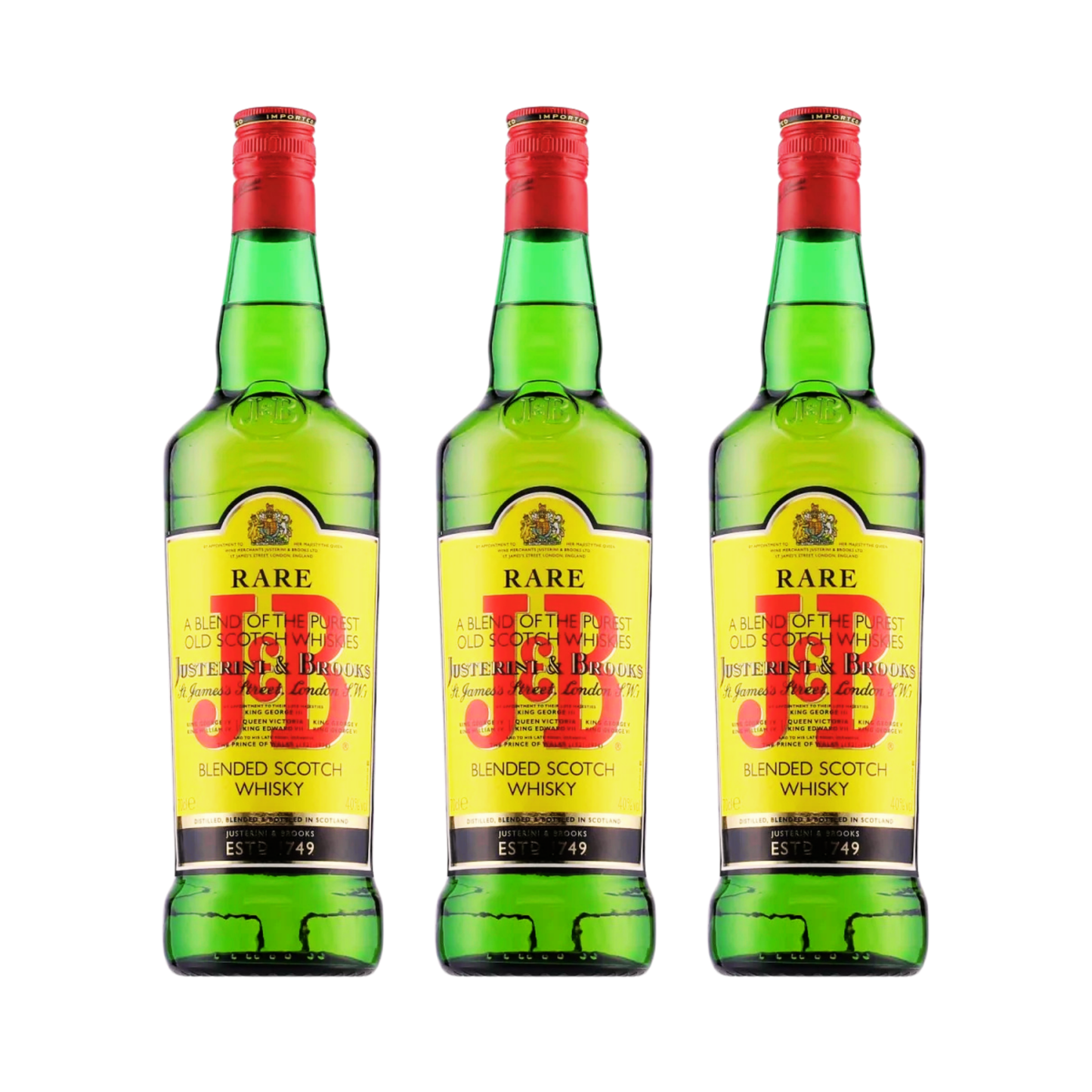 Justerini & Brooks J&B Rare Blended Scotch Whisky 0,7l 40% Vol. 3er Alkohol Set – Blended Scotch Whisky Set – 3x 0,7l Speyside Whisky – Mild & Aromatisch – Farblich Veredelter Schottischer Whisky - Alcohol