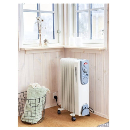 JUNG DAY 1500W Elektrischer Ölradiator – mobiler, energieeffizienter Elektroheizkörper mit Thermostat, Kippschutz & Rollen für große Räume, Büro, Schlafzimmer oder Wohnzimmer