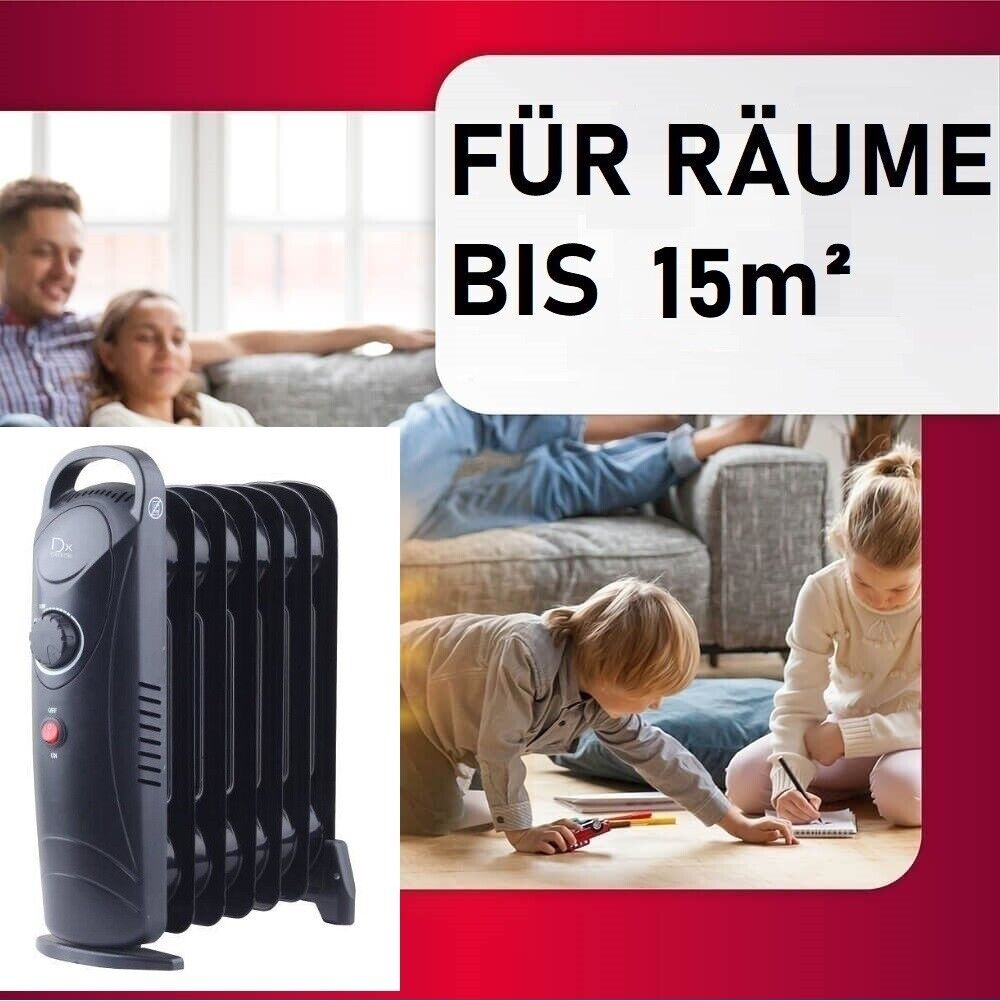 JUNG DREXON BAB85S Mini Ölradiator 850W Elektroheizung Heizkörper für Innenräume, kompakte elektrische Raumheizung, leiser Öl-Heizkörper mit Thermostat, Heizgerät für 15m²